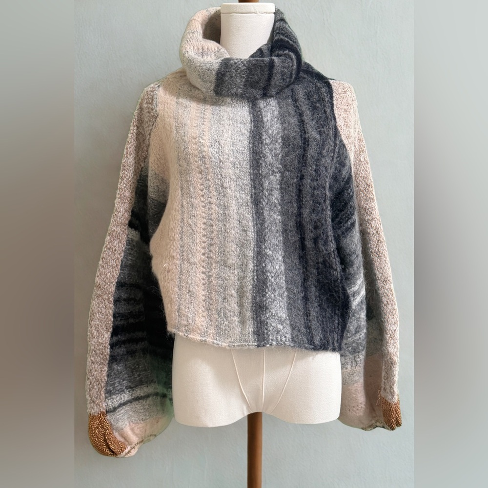 Free People Multicolor Striped Cowl Neck Sweater